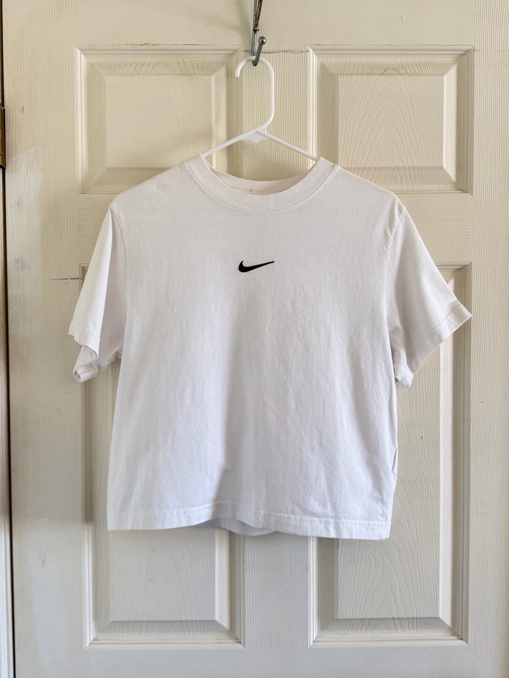 Nike White cropped Tee with Black Swoosh